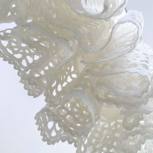 Romantic White Lace Dress: V - Neck, Puff Sleeves & Tiered Skirt - Picture 7 of 8